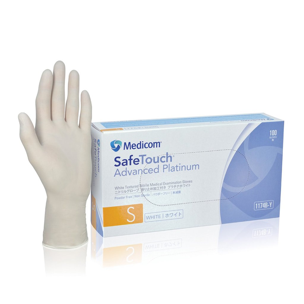 Medicom SafeTouch Advanced Platinum Nitrile Gloves  Powder Free White XS 100/Box
