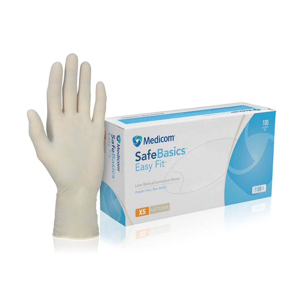 Medicom SafeBasic Easy Fit Latex Gloves Powder Free M 100/Box