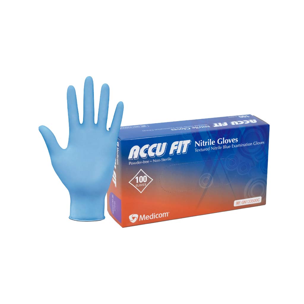 Medicom Accufit Nitrile Blue Gloves M (100's/Bx) HSHK