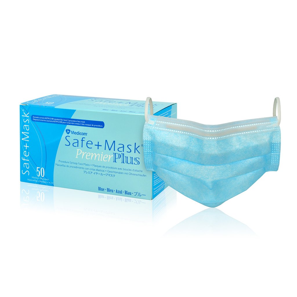 Medicom Safe+Mask Premier Plus Earloop Mask Blue 50/Box
