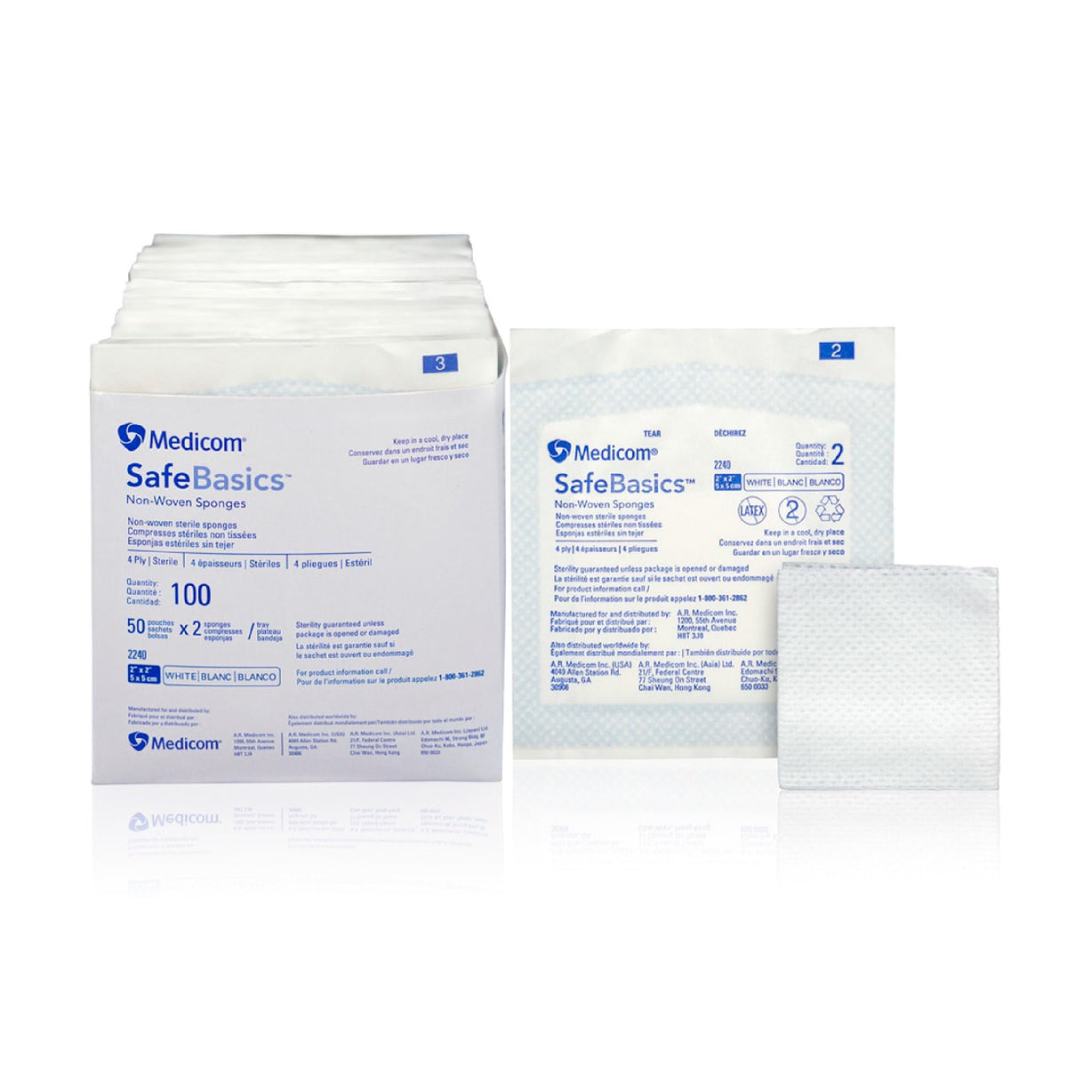 Medicom SafeBasics Non-Woven Sponge Sterile 2 pcs/Pack  50 Packs/Box 30 Boxes/Case