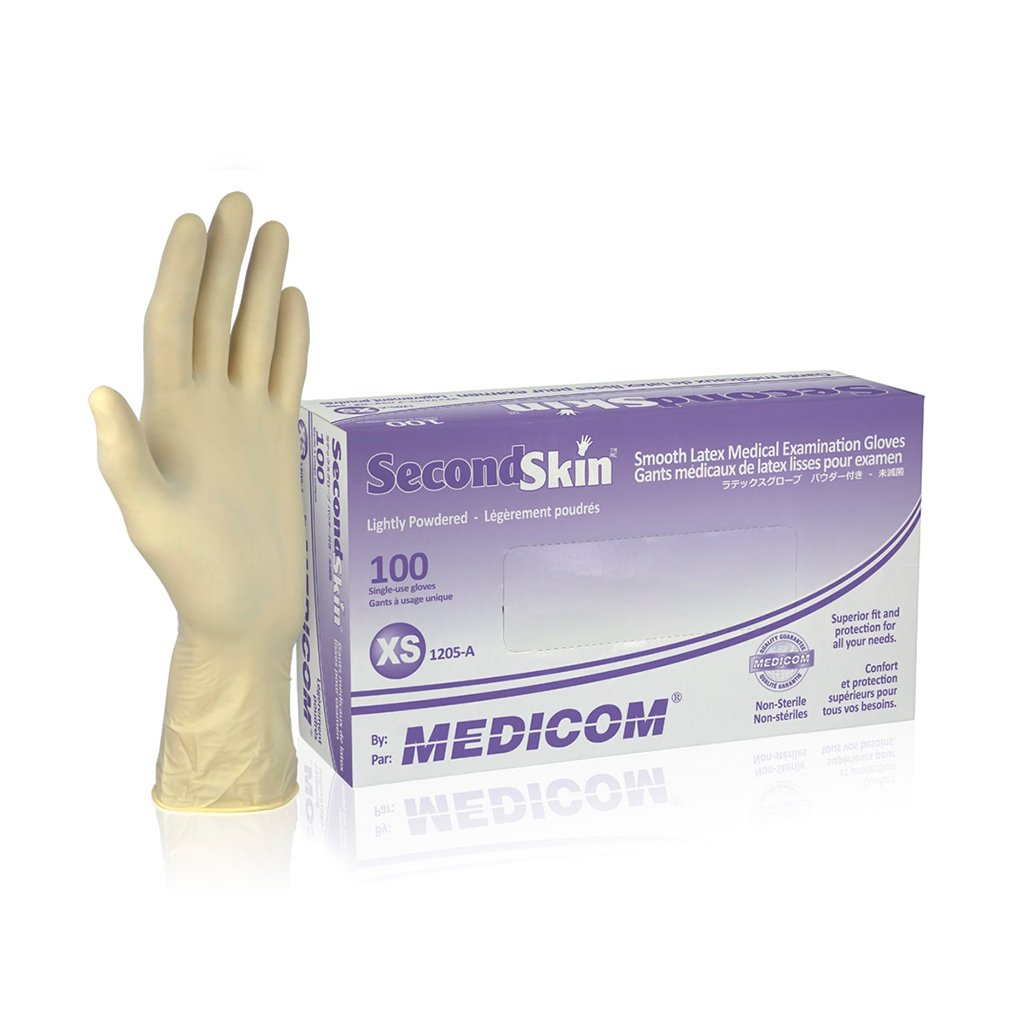 Medicom Second Skin Latex Gloves Powdered XS 100/Box