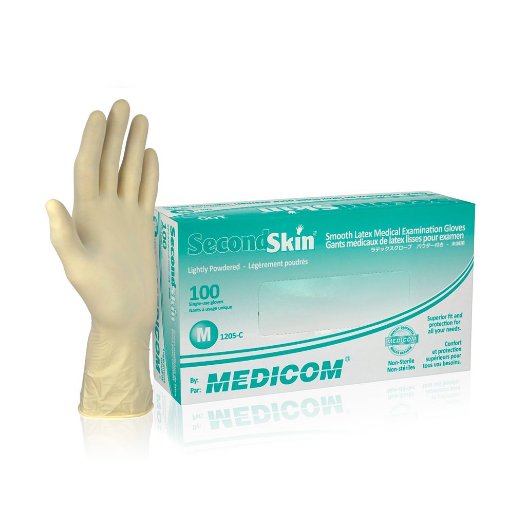 Medicom Second Skin Latex Gloves Powdered M 100/Box HSHK