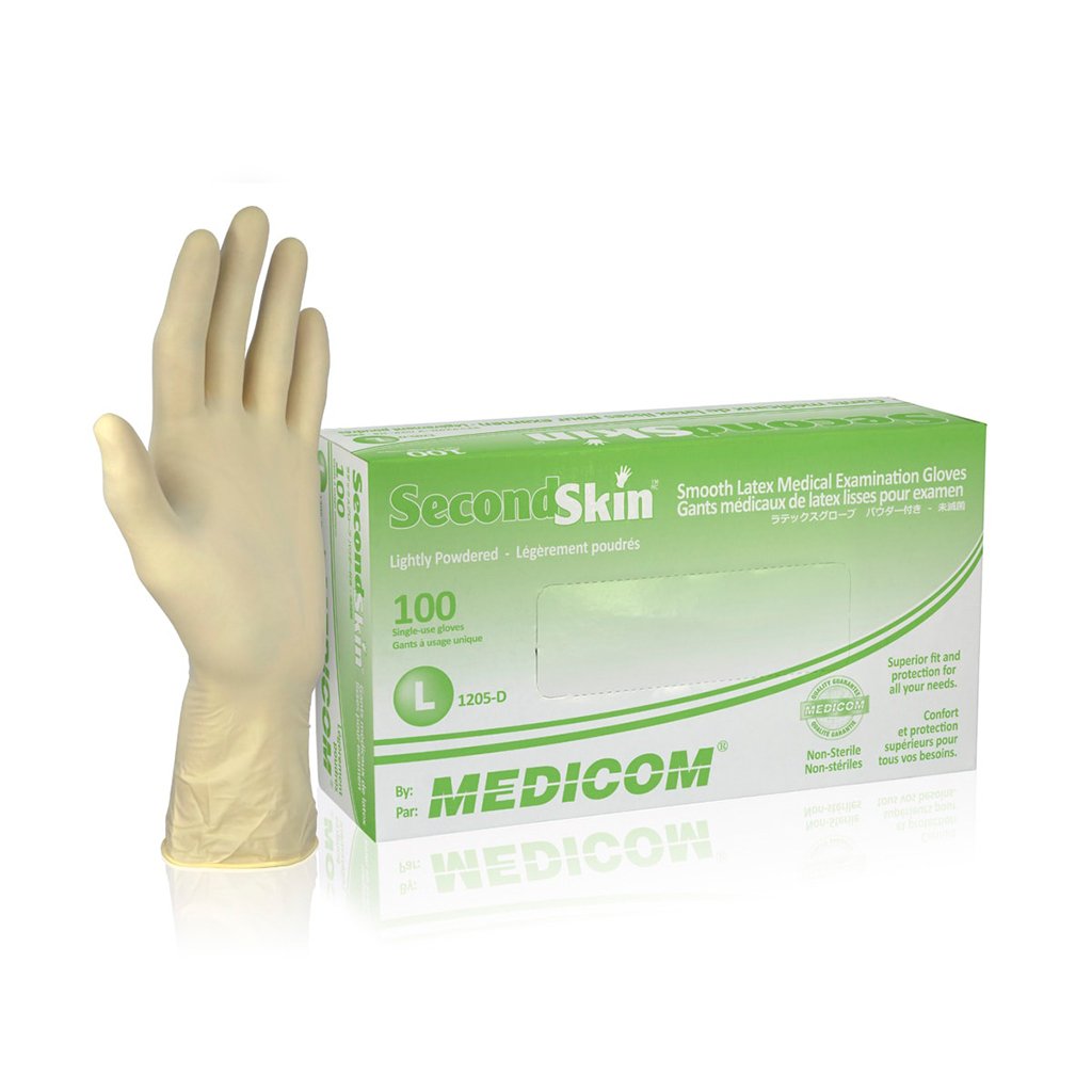 Medicom Second Skin Latex Gloves Powdered L 100/Box HSHK