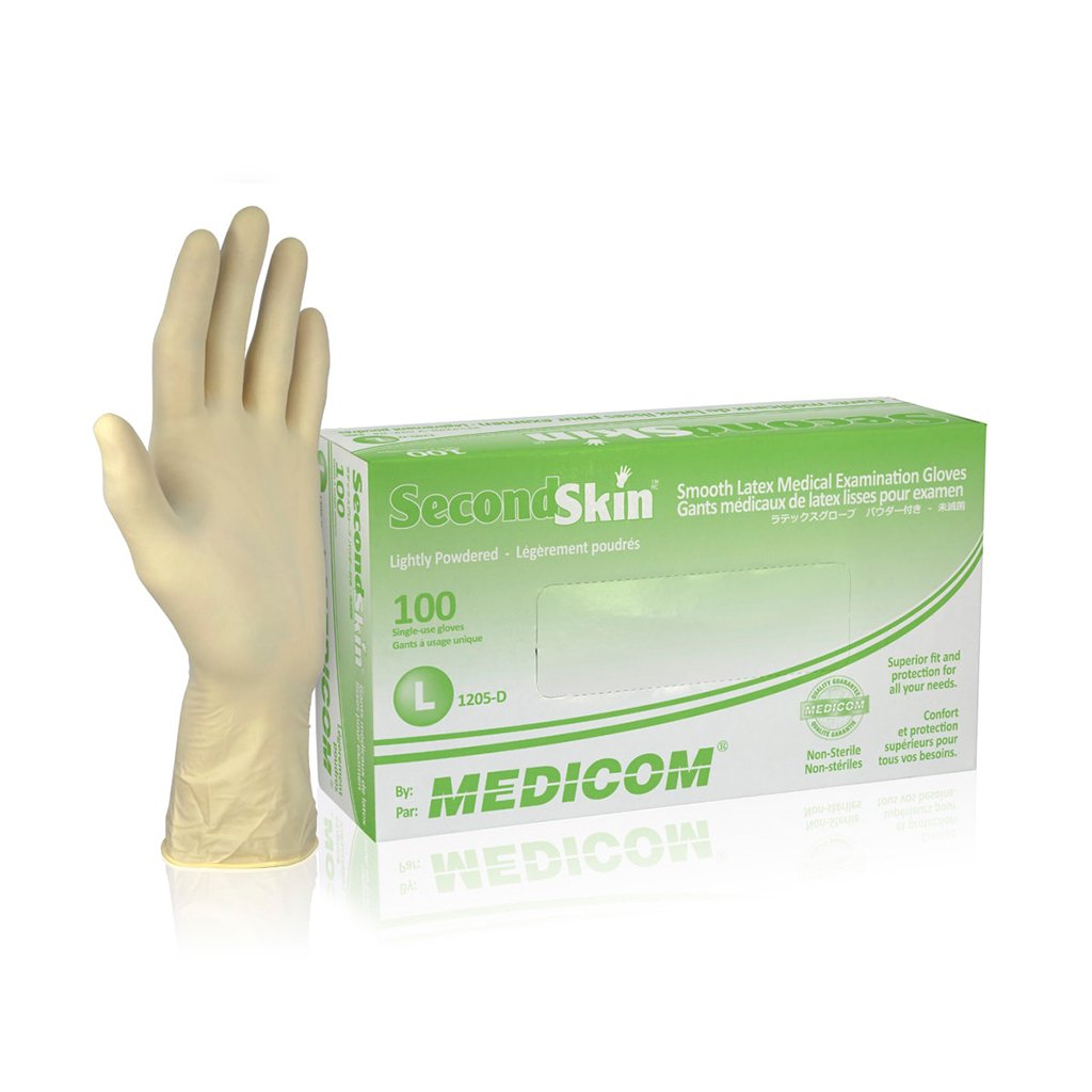 Medicom Second Skin Latex Gloves Powdered L 100/Box